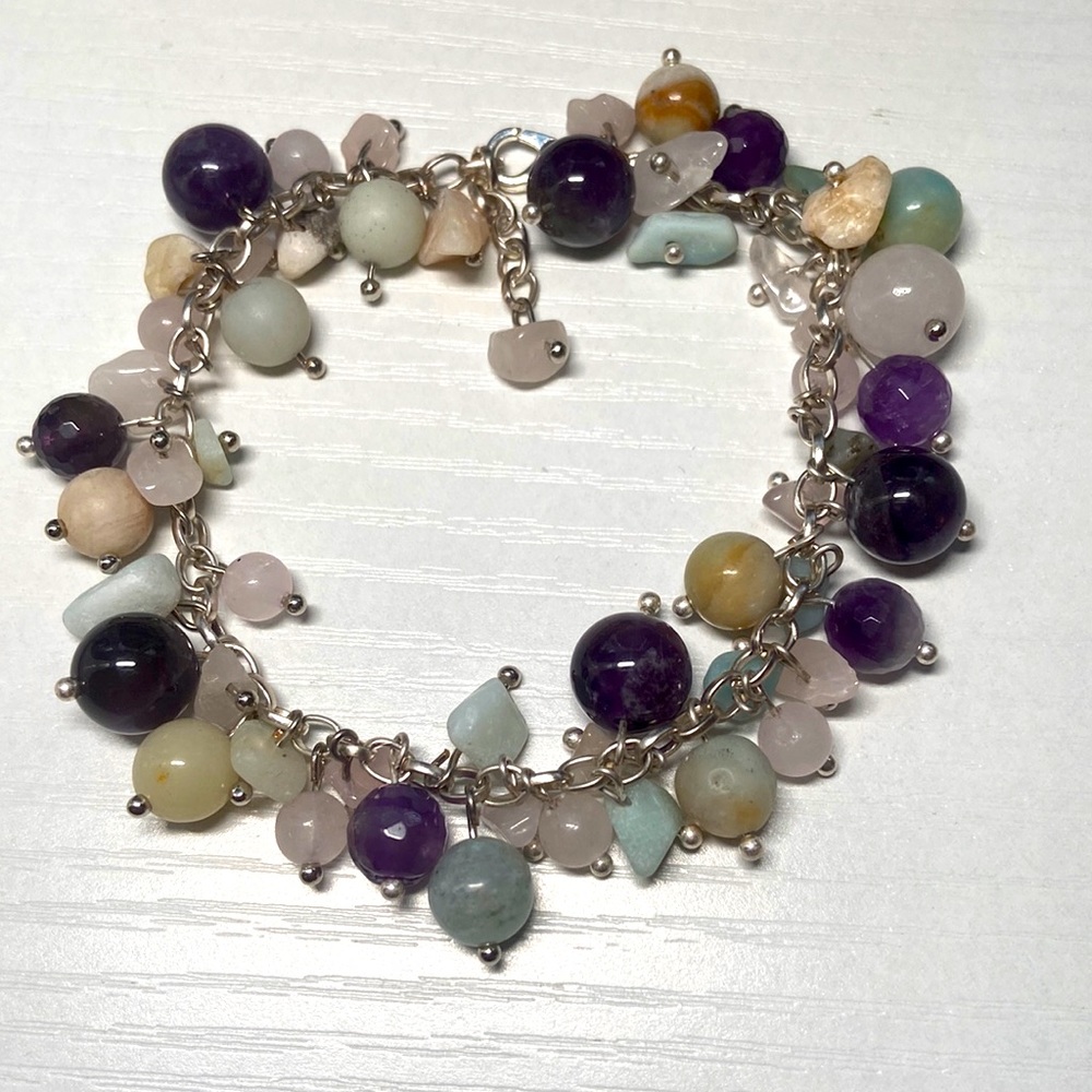 Handmade multiple authentic stones dangle bracelet.